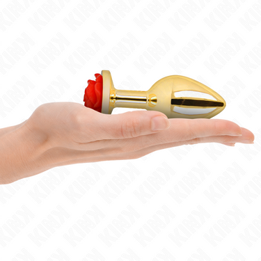 Plug anale dorato con rosa rossa, eleganza e sicurezza